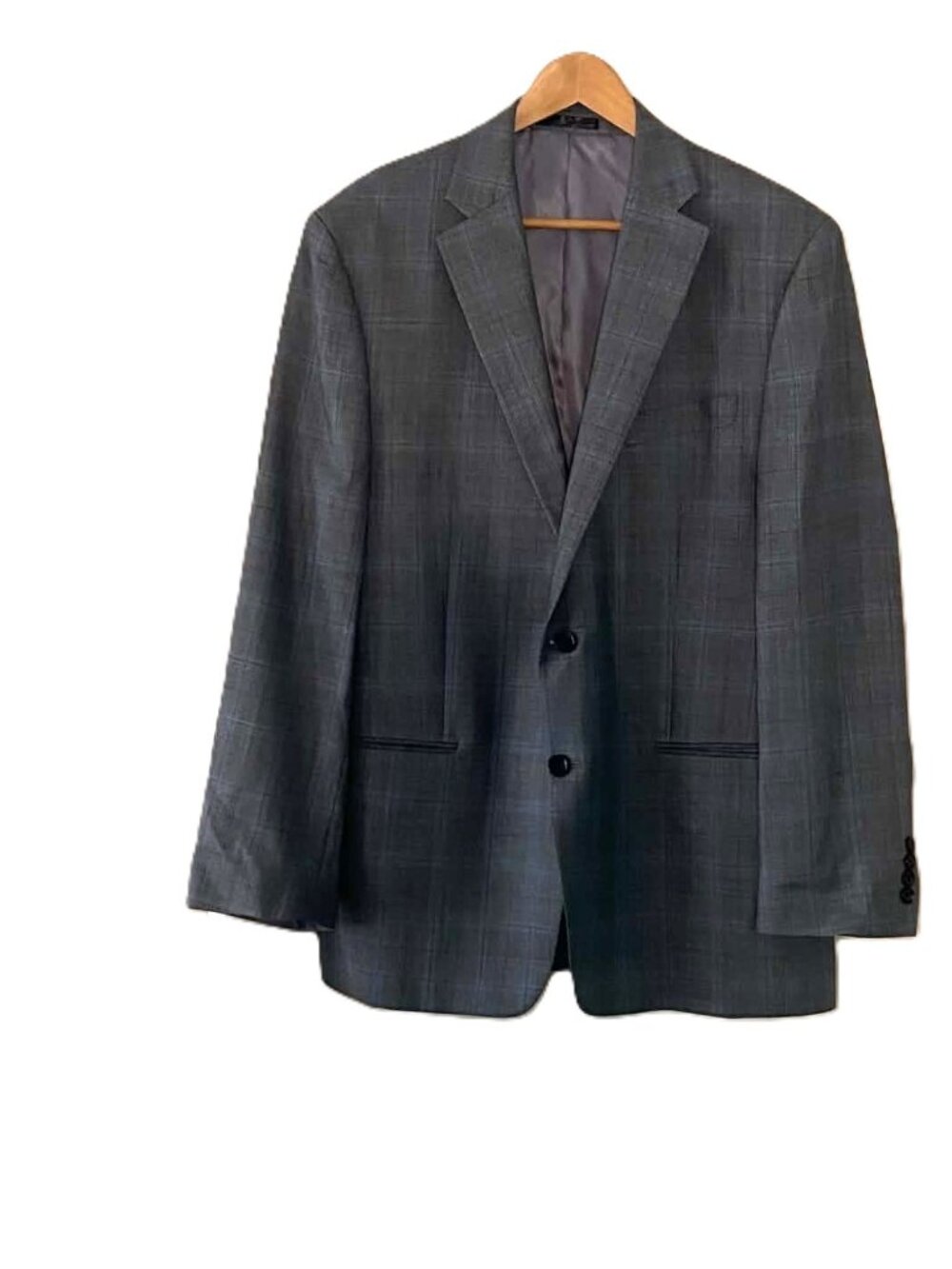 Lauren Ralph Lauren 44R Silk Wool Gray Blue Plaid Sport Coat